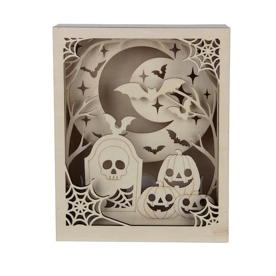 8.75" Jack-o'-Lantern Graveyard Shadow Box DIY LED Wood Décor by Make Market®